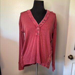 Anthropologie Red Long Sleeve Buttoned Blouse